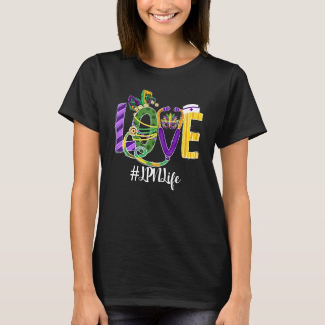 Love Lpn Life Nurse Leopard Mardi Gras Festival Co T-Shirt (Front)