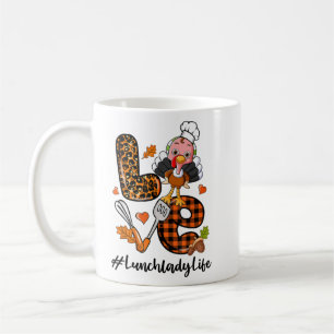 Love Lunch Lady Leopard Pumpkin Turkey Fall Thanks Coffee Mug