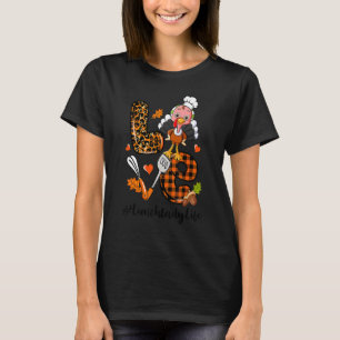 Love Lunch Lady Leopard Pumpkin Turkey Fall Thanks T-Shirt