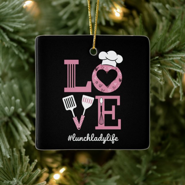 Love Lunch Lady Life Funny Valentines Day Gifts  Ceramic Ornament (Tree)