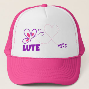 Love Lute Pink Purple Butterfly Heart Trucker Hat