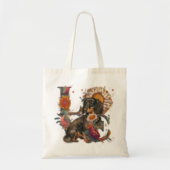 LOVE Made of Dachshund Sunflower Rose Wildflowers Tote Bag (Front)