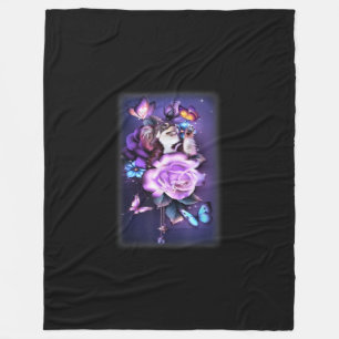 Love Magical Chihuahua Purple Roses Flower Fleece Blanket