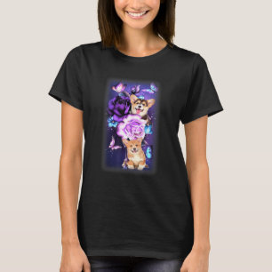 Love Magical Corgi Purple Roses Flower Butterfly T-Shirt