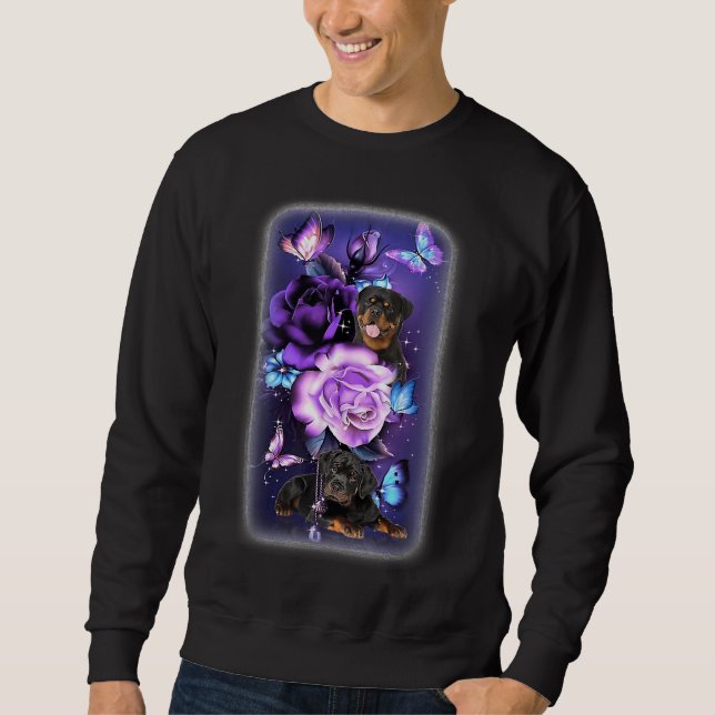 Love Magical Rottweiler Purple Roses Flower Butter Sweatshirt (Front)