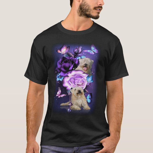 Love Magical Wheaten terrier Purple Roses Flower B T-Shirt (Front)