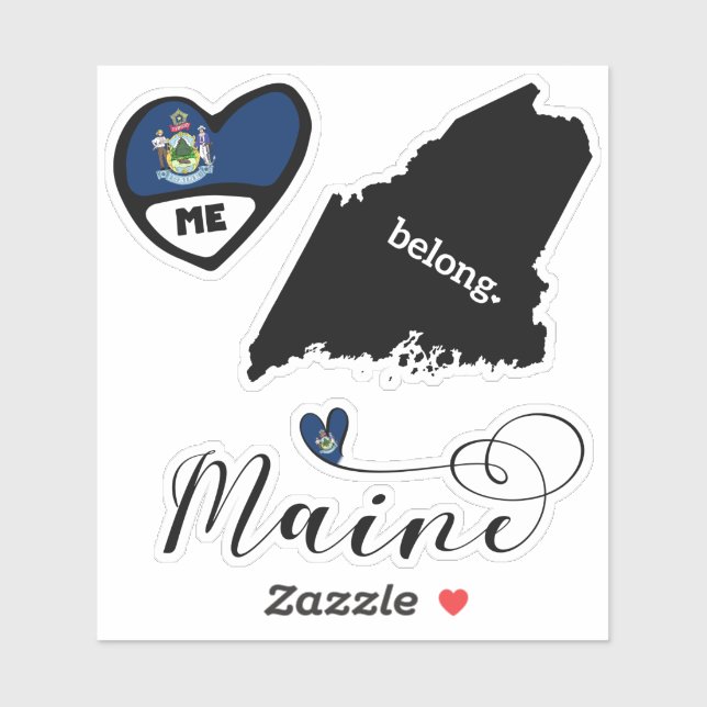 Love Maine, 3 Designs, Die Cut Stickers (Sheet)