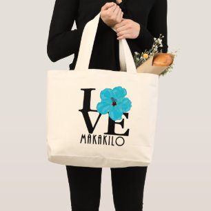 LOVE Makakilo Blue Hibiscus Large Tote Bag