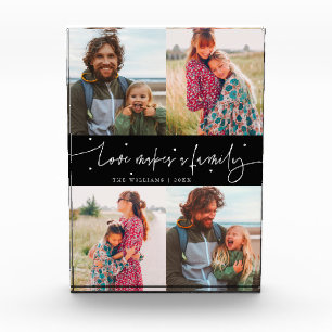 Love Makes a Family Modern Script Black Photo Block