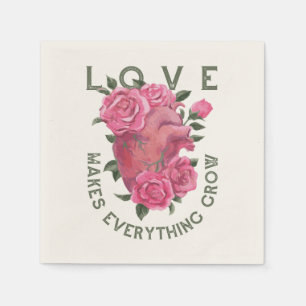 Love Makes Everything Grow – Romantic Floral Art  Napkin