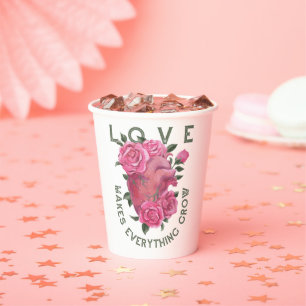 Love Makes Everything Grow – Romantic Floral Art Paper Cups