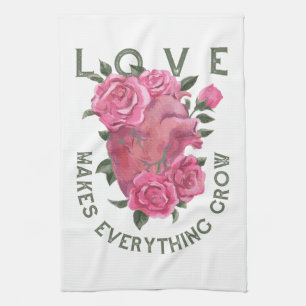 Love Makes Everything Grow – Romantic Floral Art  Tea Towel