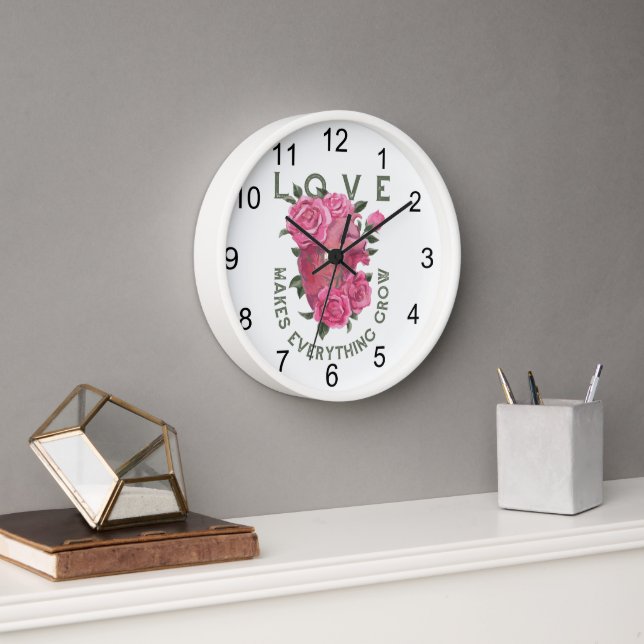 Love Makes Everything Grow Rose Heart Art Clock (Office)