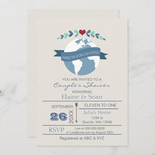 Love Makes The World Go Round Bridal Shower Invite (Front/Back)