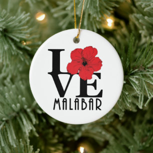 LOVE Malabar Florida Red Hibiscus Ceramic Ornament