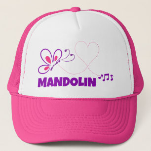 Love Mandolin Pink Purple Butterfly Heart Trucker Hat