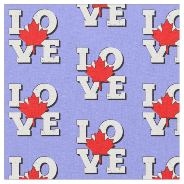LOVE Maple Leaf Canada White on Blue Fabric (Close Up)