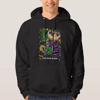 Love Mardi Gras First Grade Teacher Party Festival Hoodie