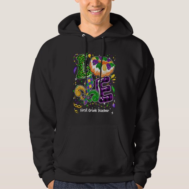 Love Mardi Gras First Grade Teacher Party Festival Hoodie (Front)