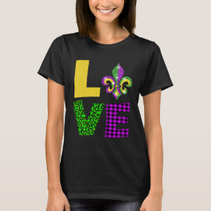 LOVE Mardi Gras Fleur De Lys Leopard Plaid Outfit  T-Shirt