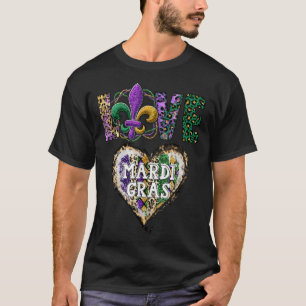 Love Mardi Gras Leopard Motif For Women With Beads T-Shirt