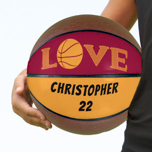 LOVE Maroon Red and Golden Yellow Personalised Basketball