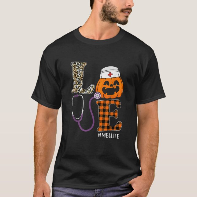 Love MBU Nurse Leopard Pumpkin Halloween Nurse Cos T-Shirt (Front)