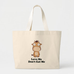 Love Me Don't Eat Me Cow Design Large Tote Bag