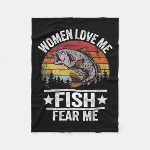 Love Me Fish Fear Me Men Fisher Vintage Funny Fish Fleece Blanket