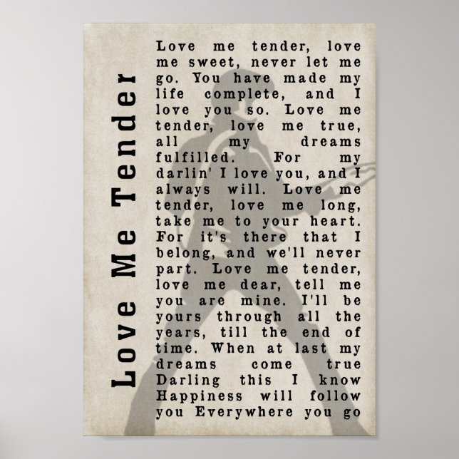 Love Me Tender Pose Shadow Song Lyric Print (Front)