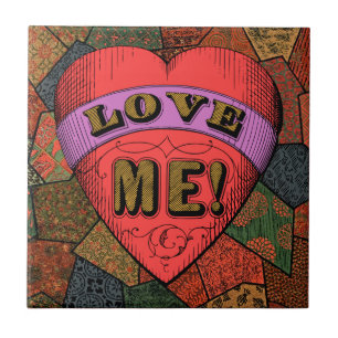 Love Me - Vintage Tattoo Heart Ceramic Tile