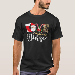 Love Med Surg Nurse Santa Stethoscope Leopard Chri T-Shirt