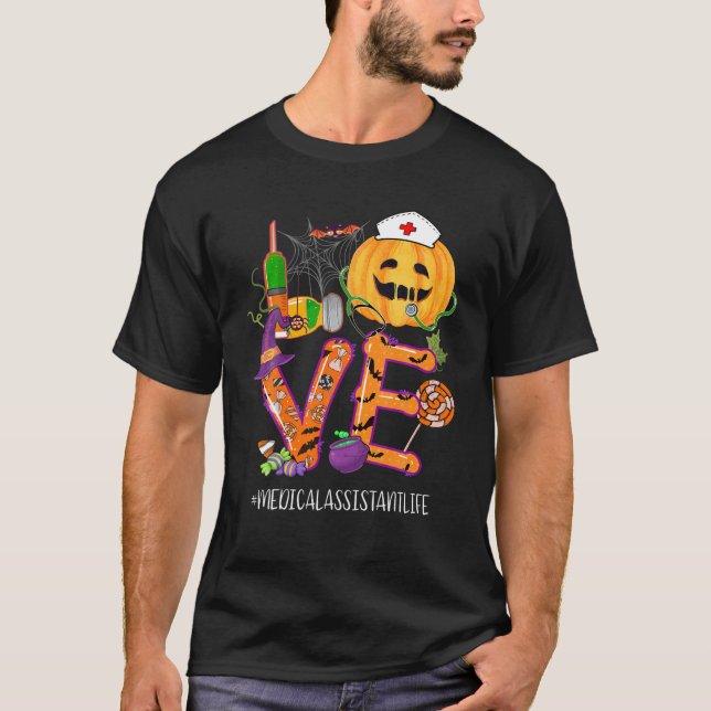 Love Medical Assistant Life Halloween Pumpkin Vacc T-Shirt (Front)
