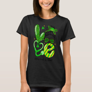 Love Medical Assistant Messy Bun Shamrock St Patri T-Shirt