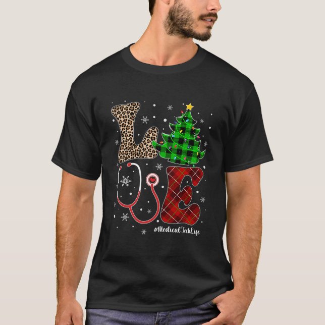 Love Medical Tech Life Leopard Christmas Tree Buff T-Shirt (Front)
