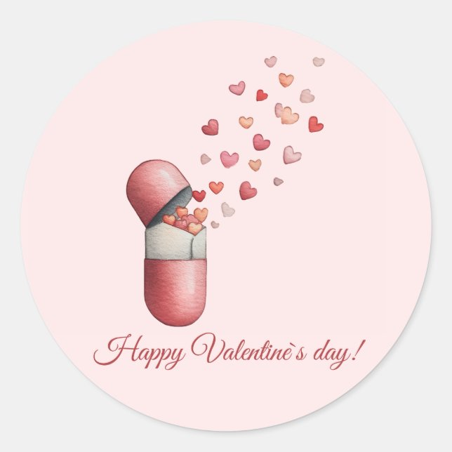 Love Medicine Valentine's Day Design Classic Round Sticker (Front)
