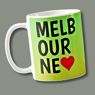 Love Melbourne (or your text) Heart on Green Gold Coffee Mug