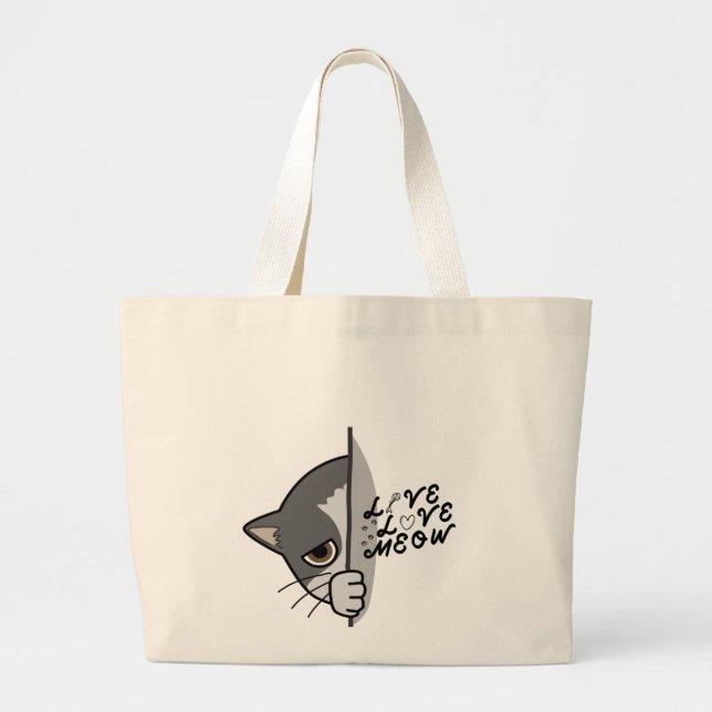 love meow cat lover design #catlover #catlife #cat large tote bag (Front)