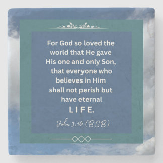 Love Message - John 3-16 - Square Stone Coaster