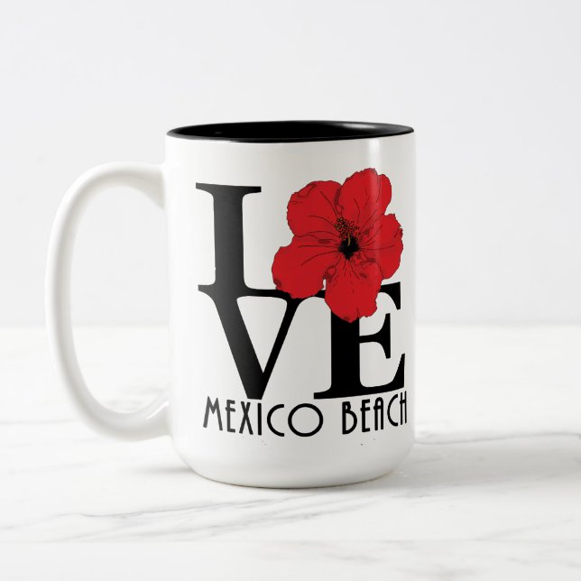LOVE Mexico Beach 15oz Red Hibiscus Two-Tone Coffee Mug (Left)