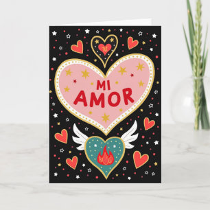 Love Mi Amor Flaming Heart Card