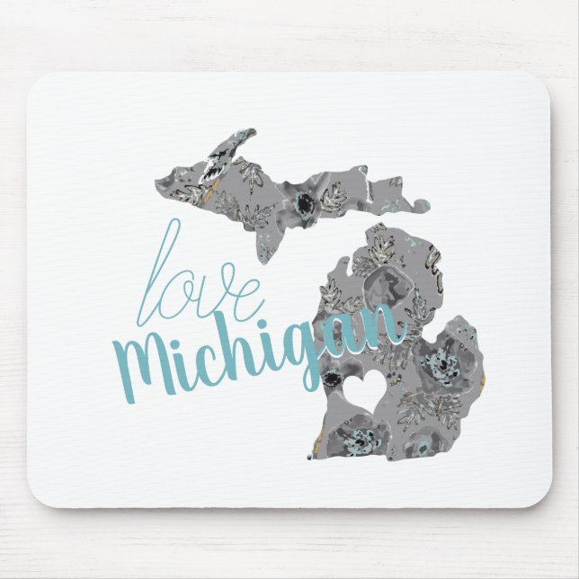 Love Michigan Floral Filled Silhouette Mouse Pad (Front)
