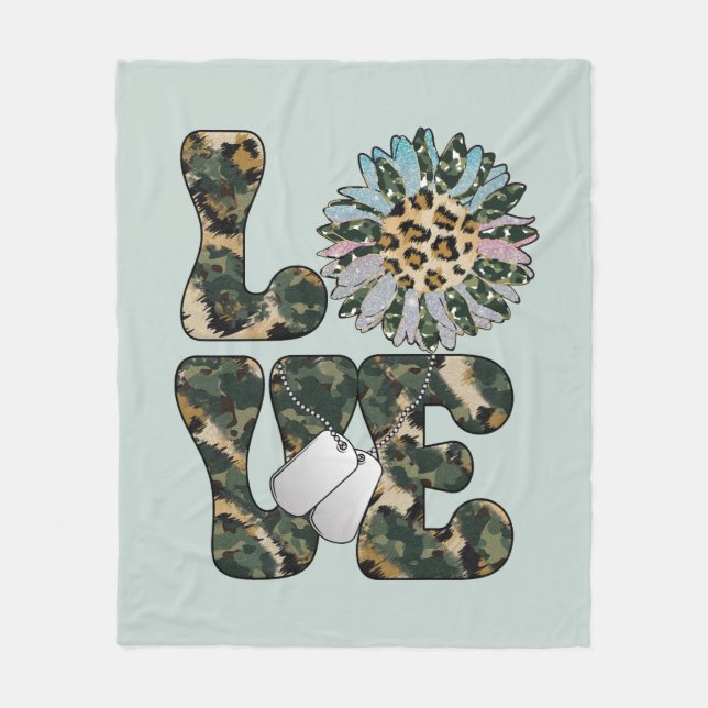 Love Military Sunflower   Fleece Blanket (Front)