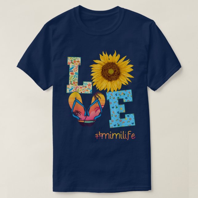 LOVE Mimi Life Flip Flops Hippie Sunflower Summer  T-Shirt (Design Front)