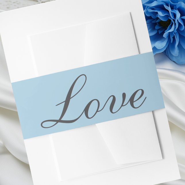 Love Minimalist Blue Elegant Summer Wedding Invitation Belly Band (Creator Uploaded)