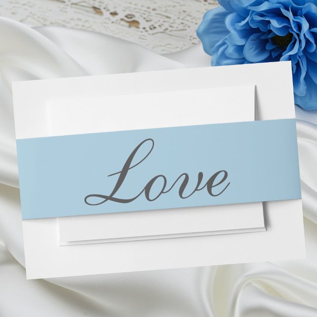 Love Minimalist Blue Elegant Summer Wedding Invitation Belly Band (Creator Uploaded)
