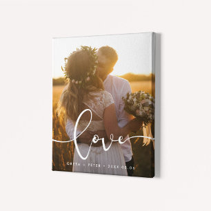 Love modern calligraphy overlay wedding photo canvas print
