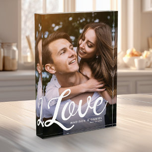 LOVE Modern Calligraphy Simple Valentines Keepsake Photo Block