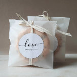 Love Modern Calligraphy Wedding Favour Classic Rou Classic Round Sticker<br><div class="desc">Love Favour Sticker with modern calligraphy for Wedding Welcome Bag. Design features a modern style script text layout. To make advanced changes,  please select "Click to customise further" option under Personalise this template.</div>