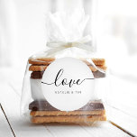 Love Modern Calligraphy Wedding Favour Classic Rou Round Sticker<br><div class="desc">Love Favour Sticker with modern calligraphy for Wedding Welcome Bag. Design features a modern style script text layout. To make advanced changes,  please select "Click to customise further" option under Personalise this template.</div>